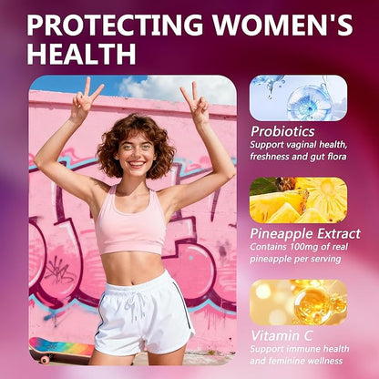 Feminine Balance Gummies, Premium Feminine Balance Gummies, Vegan Hawaiian Pineapple, Vaginal Health Support, Gluten-Free, 60 Gummies (1)