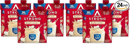 Atkins Strong High Protein Shake,Vanilla Flavored,30g Protein,Low Carb and Low Sugar Shake,Keto Friendly,Gluten Free,Muscle and Gut Health Support Complex,(Pack of 24)