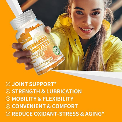 Nutravita Glucosamine Chondroitin Gummies with MSM & Elderberry Extra Strength - Joint Support, Antioxidant Immune Support Supplement for Adults, Men & Women.60 Orange Chews