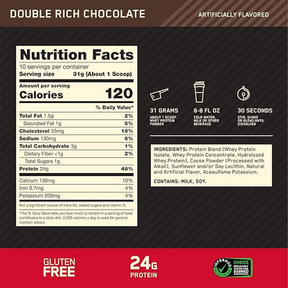 Optimum Nutrition Gold Standard 100% Whey Protein Powder, Double Rich Chocolate, 0.68 Pound (Pack of 1)