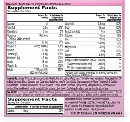 One A Day Prenatal Advanced- Prenatal Vitamins with Folic Acid, Choline, DHA & Iron, Pregnancy Vitamins for Women to Support Baby’s Development, 30+30 Ct (60 Total Set) (Packaging May Vary)