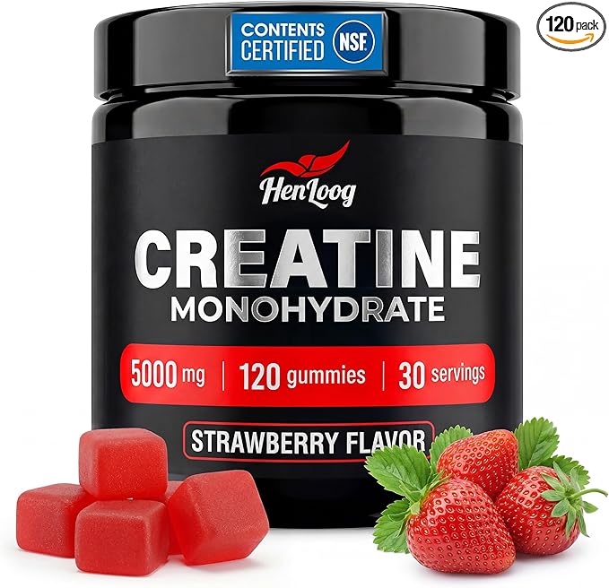 Creatine Monohydrate Gummies 5000mg for Women & Men, NSF Certified, Sugar Free, Vegan, 120 Count, Pre Workout Muscle Strength & Recovery Supplement