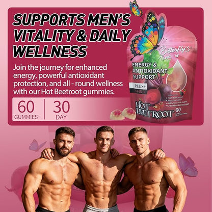 BUTTERFLY'S TEAR Beet Root Gummies, Supports Heart & Blood Vessel Health, Nitric Oxide Booster, 14-in-1 Wellness Formula with Grape Seed, Vitamin D3, K2 & E, Hawthorn, Berberine, Sugar Free (60 Count)