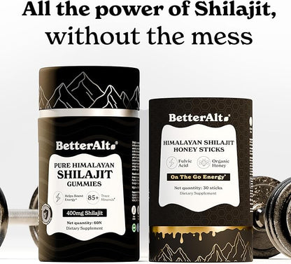 Better Alt Ultimate Power Up Duo | Shilajit Gummies + Shilajit Gold+ Honey Sticks | 3rd-Party Lab Tested | 1 Month Pack - Helps Boost Energy