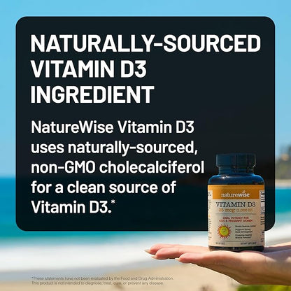 NatureWise Vitamin D3 1000iu (25 mcg) 90-Day Supply for Immune Support, Healthy Muscle Function, and Bone Health - Non-GMO, Gluten Free in Organic Extra Virgin Olive Oil, (Mini Softgel), 90 Count