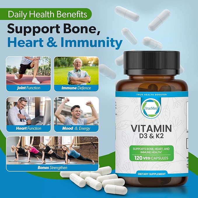Vitamin D3 K2 5000 IU (MK-7 90 mcg) Supplement – 120 Veg Capsules – K2 D3 Vitamin Supplement for Bone, Heart & Immune Support & Calcium Absorption- Non-GMO, Gluten Free - Made in USA