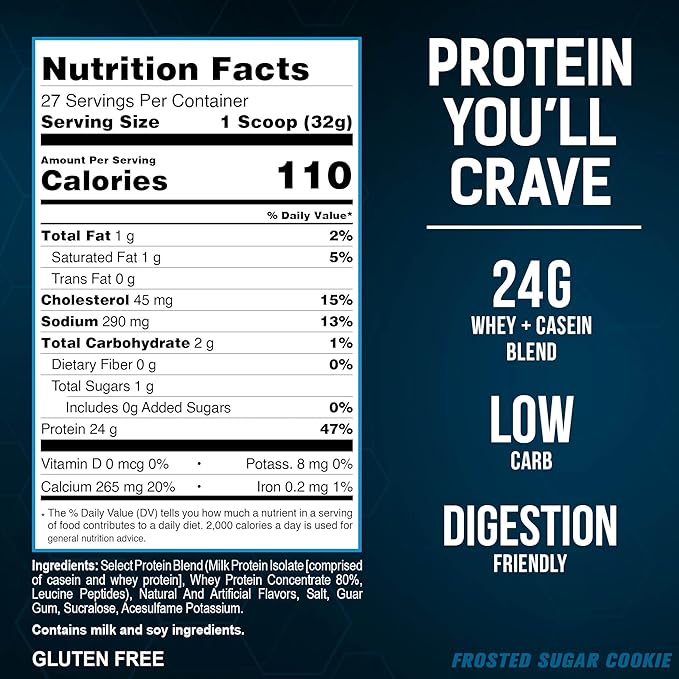 PEScience Select Protein Powder, Whey and Casein Blend, Lean Protein Powder for Women and Men, Low Calorie, Low Carb, Keto Friendly, Gluten Free, Frosted Sugar Cookie - 27 Servings