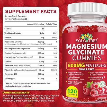 120 Count Magnesium Glycinate Gummies with L-Threonate（600mg Per Serving）,High Absorption Sugar Free Magnesium Potassium Supplement for Relaxation, Stress Relief, and Sleep Support for Adults & Kids