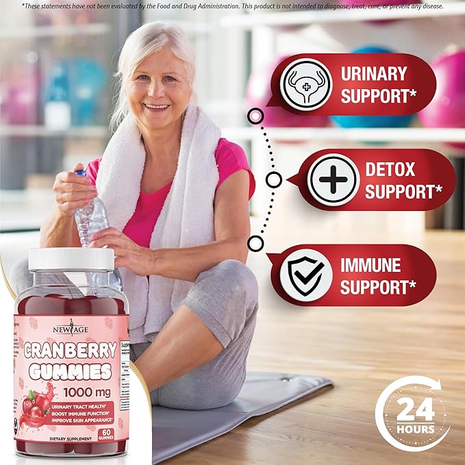 NEW AGE Cranberry Gummies Urinary Tract Health Gummies 1000mg - Supports Bladder, Kidney, UTI - Vegetarian (Cranberry 120 Count)