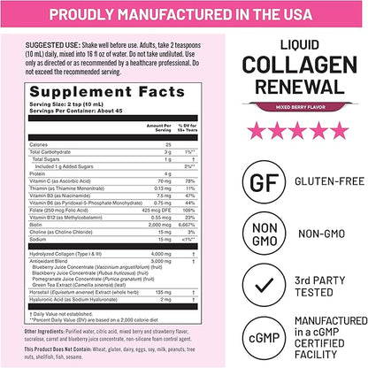 NatureWise Hydrolyzed Liquid Collagen for Women & Men 4000mg - Multi Collagen Peptides + Biotin + Vitamin C + Vitamin B Complex & Hyaluronic Acid - Mixed Berry - 15.22 fl oz[45 Day Supply]
