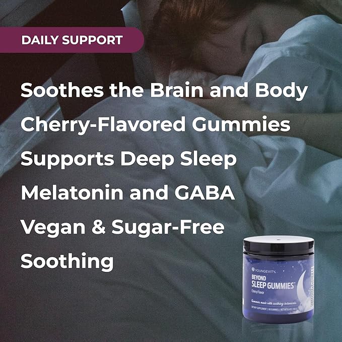 Youngevity Beyond Sleep Gummies – Plant-Derived Melatonin, GABA, L-Tryptophan, Chamomile – Supports Restful Sleep and Relaxation – Tart Cherry Flavor – 60 Vegan, Sugar-Free Gummies