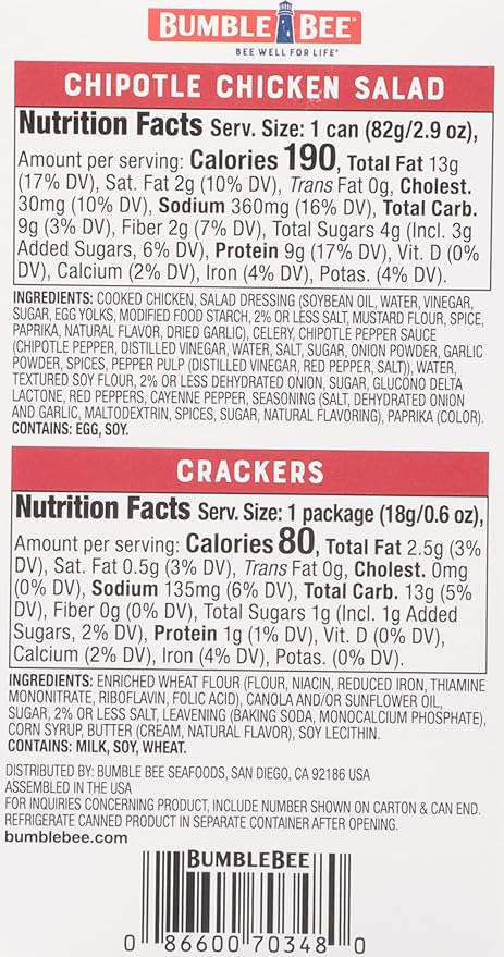 Bumble Bee Snack On The Run Chipotle Chicken Salad with Crackers Kit, 3.5 oz - Ready to Eat, Spoon Included - Shelf Stable & Convenient Protein Snack (Pack of 5)
