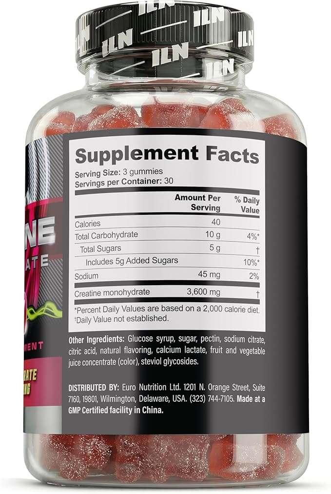 Iron Labs Nutrition Creatine Monohydrate Gummies (90 Gummy Bears) - 3600mg Per Serving - LAB Tested - Strawberry Flavor - High Strength Creatina for Men & Women (90 Vegan Gummys)