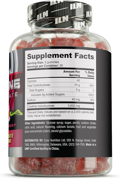 Iron Labs Nutrition Creatine Monohydrate Gummies (90 Gummy Bears) - 3600mg Per Serving - LAB Tested - Strawberry Flavor - High Strength Creatina for Men & Women (90 Vegan Gummys)
