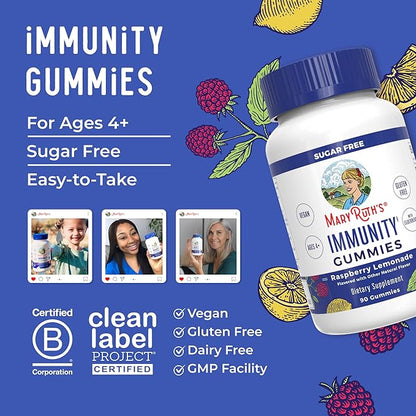 MARYRUTH'S Sugar Free Immunity Gummies | Powerful Blend | Elderberry Vitamin C & Zinc | Vitamin D3 & Echinacea | Immune Support Supplement | Gummies for Kids & Adults | Vegan | Non GMO | 90ct