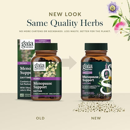 Gaia Herbs Menopause Support Daytime - Helps Support Hormone Balance & Well-Being for Women* - with Vitex, Black Cohosh, St. John's Wort & Oats - 60 Vegan Liquid Phyto-Caps (60 Servings)