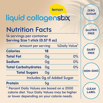 Hydrolyzed Liquid Collagen Peptides for Women & Men - Grass-Fed Bovine Protein Supplement for Hair Growth, Skin and Nails (Pack of 28, Lemon)