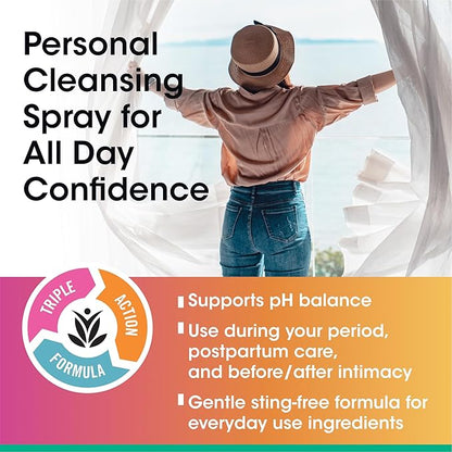 vH essentials Personal Cleansing Spray, pH Balancing Lactic Acid, Sting-Free, Witch Hazel Formula, Fragrance free, Paraben free, Sprays upside down for easy external intimate cleansing, 4 floz