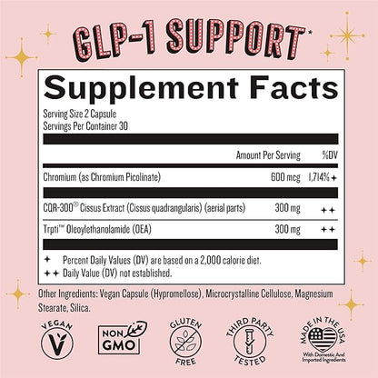 Legendairy Milk GLP-1 Supplement for Weight Management Appetite Control for Women w Trpti OEA, CQR-300 & Chromium, Supports Natural Fullness Signals & Hunger, Metabolism Support Supplement 1-Pack