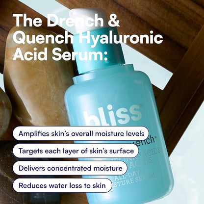 Bliss Drench & Quench Hyaluronic Acid Serum – Hydrating Face Serum with Amino Acids – Deep Moisture, Plumps & Smooths Dry, Sensitive Skin – 1 Fl Oz