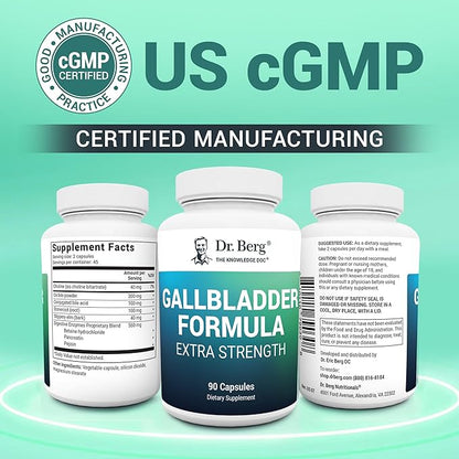 Dr. Berg Gallbladder Formula Extra Strength - with Ox Bile Powder and Conjugated Bile Acid - Digestive Enzymes Proprietary Blend - Full 45-Day Supply - 90 Vegetable Capsules