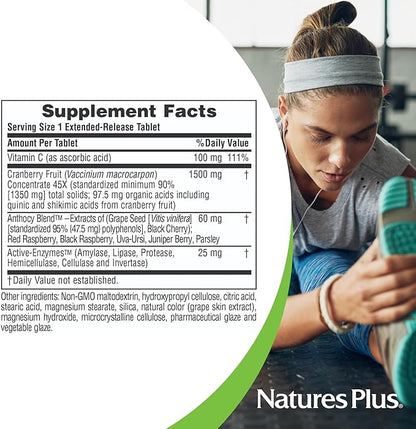 NaturesPlus Herbal Actives Ultra Cranberry 1500, 30 Tablets - Urinary Tract Support - Vegetarian, Gluten Free - 30 Servings