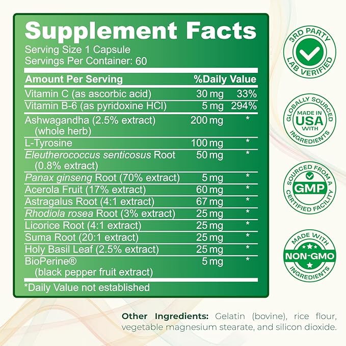 Cortisol Reducer for Women – Rhodiola Rosea Supplement with Ashwagandha & L-Tyrosine, 13-in-1 Best Supplement to Reduce Cortisol - Made in USA, 60 Capsules (Up to 2-Month Supply)