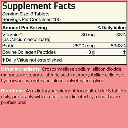 Bronson Collagen Peptides 3000mg (per Serving) with Biotin & Vitamin C - for Hair, Skin & Nails Support, Non-GMO, 300 Tablets