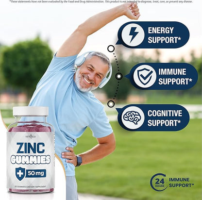 NEW AGE Zinc Gummies - 50mg Zinc Supplement, Immune Supplement, Antioxidant, Non-GMO (60 Count (Pack of 1))