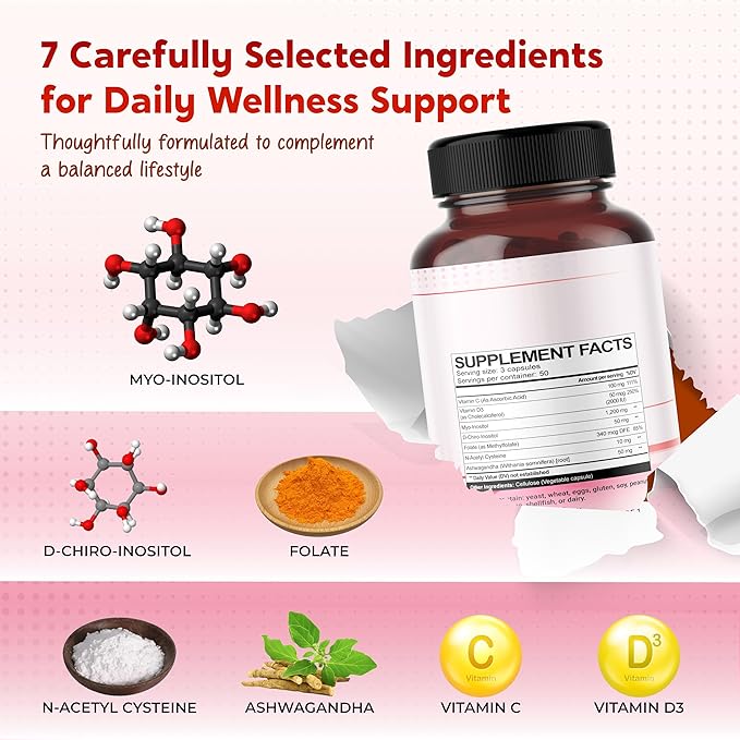 Ultra Myo & D-Chiro Inositol with Folate, Vitamin C & D3 - All-in-1 Supplement for Healthy Cycles, Hormonal Balance & Metabolic Support - 150 Capsules