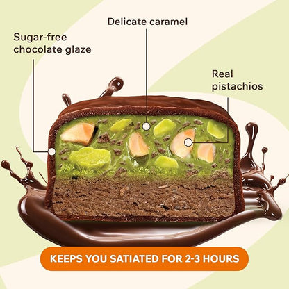 Fitness SHOCK Pistachio Chocolate Protein Bars - No Added Sugar, Low Calorie Low Carb Snack - 10g Protein, 0g Added Sugar, 180 Kcal, 15g Net Carbs, 8g Fat - 12 x 50g