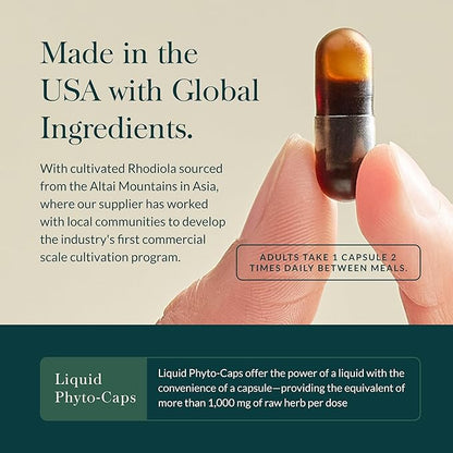 Gaia Herbs Rhodiola Rosea - Stress Support Supplement Traditionally for Supporting Healthy Stamina & Endurance* - with Siberian Rhodiola Root Extract - 60 Vegan Liquid Phyto-Caps (60 Servings)