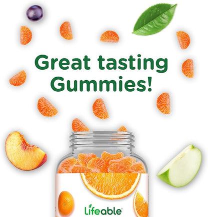 Lifeable Vitamin C Gummies for Adults | 750mg | Great Tasting Orange Flavor VIT C | Vegan Non GMO Vitamin C Chewable | for Immune Support | 90 Gummies