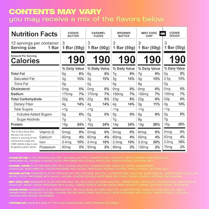 Misfits Protein Bar Variety Pack | Nutrition Bars - 14-15g Protein, 1g Sugar, Plant-based, Low Carb, Non-GMO, Gluten Free Snacks | Vegan Protein Bars | Pack of 12, Multiple Flavors