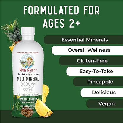 MaryRuth's Liquid Nighttime Multimineral | No Melatonin | Bedtime Routine | Magnesium Citrate | Calcium | Zinc | Vitamin D3| Available in 4 Flavor - Vegan | Sugar Free | Gluten Free | 32 Oz