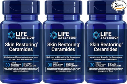 Life Extension Skin Restoring Ceramides, 30 Liquid Vegetarian Capsules (Pack of 3)