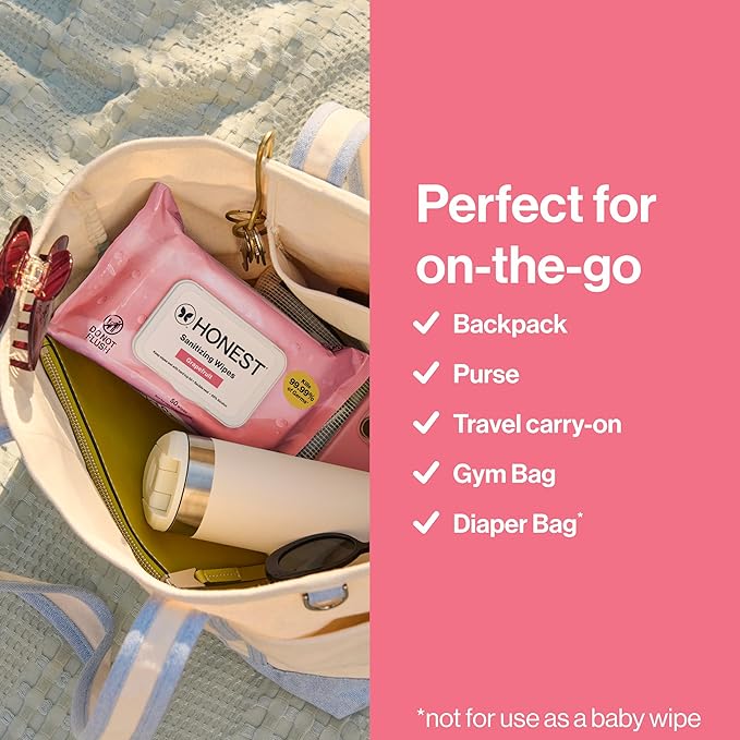 The Honest Company Grapefruit Grove Sanitizing Wipes, Kills 99.99% of Germs, Safe for All Hands, Antibacterial, Dermatologist Tested, 50 Count