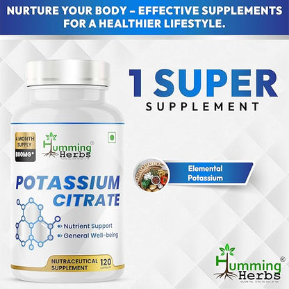 Potassium Citrate 800 mg (306 mg Elemental Potassium) – Electrolyte & pH Balance Support – Vegan, Non-GMO - 120 Capsules