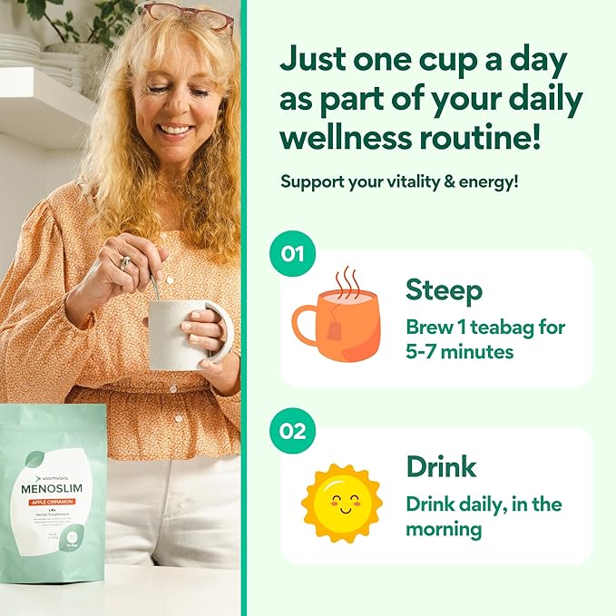 VoomVaya MenoSlim Tea – Menopause & Perimenopause Supplement for Women – Supports Healthy Metabolism & Overall Wellness – Apple Cinnamon Flavor – 30 Tea Bags