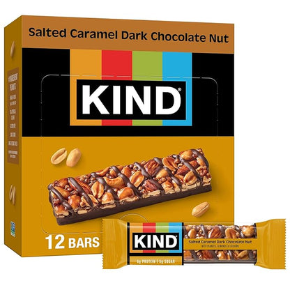 KIND Nut Bars, Salted Caramel & Dark Chocolate Nut, Healthy Snacks, Gluten Free, Low Sugar, 6g Protein, 12 Count