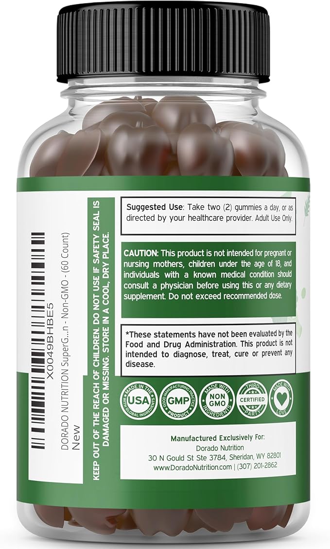 Supergreens Gummies (60 Count) Daily Greens Gummies- Greens Supplements with Raspberry Flavor- Superfood for Immunity Support for Adults - Third Party Tested, Vegan Safe & Made in USA
