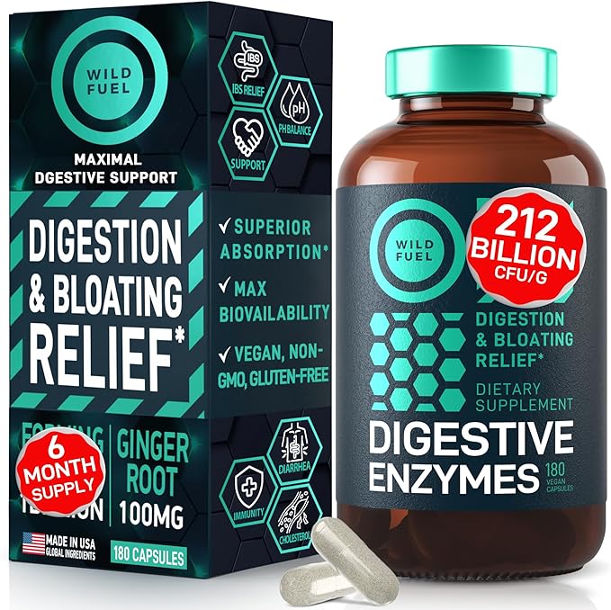 Digestive Enzymes for Women and Men with Probiotics and Prebiotics - Vegan Digestive Enzyme Blend - Bloating Support, Gut Health & Digestion Supplement with Artichoke Ginger Turmeric - 180 Capsules