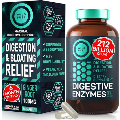 Digestive Enzymes for Women and Men with Probiotics and Prebiotics - Vegan Digestive Enzyme Blend - Bloating Support, Gut Health & Digestion Supplement with Artichoke Ginger Turmeric - 180 Capsules