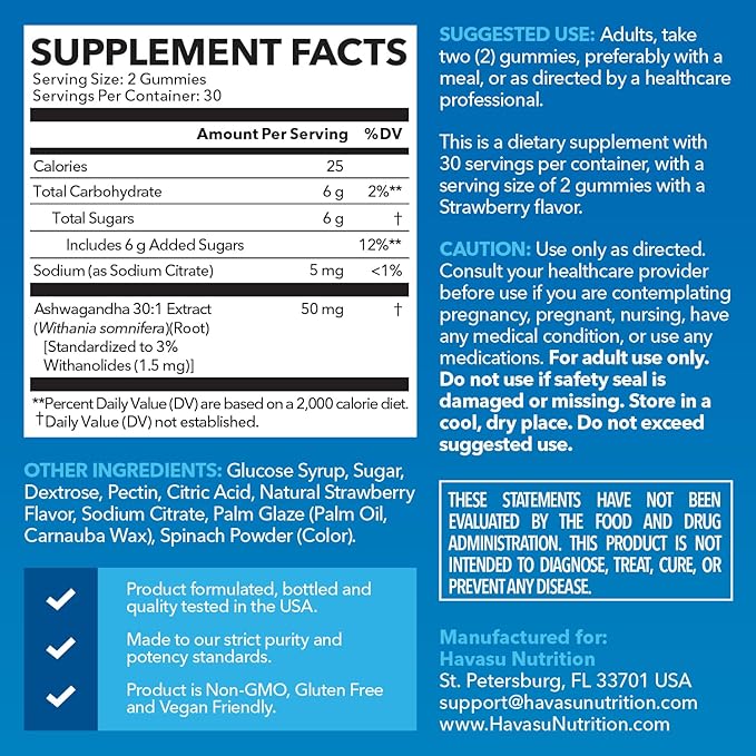 Ashwagandha Gummies for Stress & Mood Support - Vegan, Non-GMO Supplement for Calm & Relaxation - Withania Somnifera for Enhanced Sleep Quality & Emotional Balance - 1-Month Supply, Strawberry Flavor