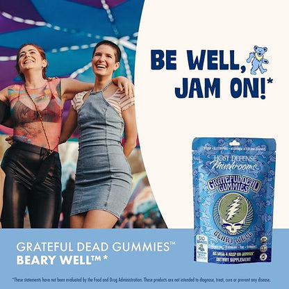 Host Defense Beary Well Grateful Dead Gummies - Mushroom Gummies with Agarikon, Turkey Tail, Chaga, Elderberry, Vitamin C & Zinc - Upper Respiratory System Health and Immune Support (30 Servings)