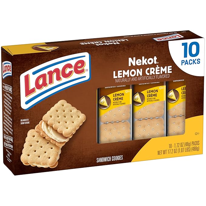 Lance Sandwich Cookies, Nekot Lemon Creme, 10 Individually Wrapped Packs, 6 Sandwiches Each