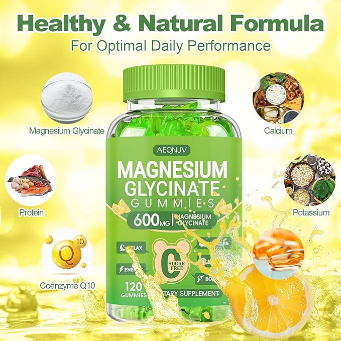 Magnesium Glycinate Gummies 600mg for Women and Men, High Absorption Magnesium Glycinate with Vitamin D, B6, and CoQ10 for Calm Support & Sleep, Sugar Free, Vegan, 60 Days Supply