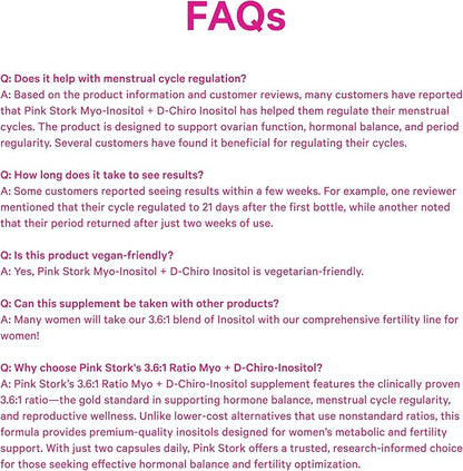 Pink Stork Myo-Inositol & D-Chiro Inositol: 3.6:1 Blend to Support Fertility, Hormone Balance for Women - Ovarian Function, Ovulation, Conception, and Period Support Supplement - 60 Capsules