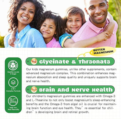 Magnesium Complex Gummies- Calm Chewable Gummies for Kids & Adults- Magnesium Glycinate Supplement-w/Omega-3, Vitamin B6, D3- Support Calm Stress Relief, Bones, Mood, 2 Pack