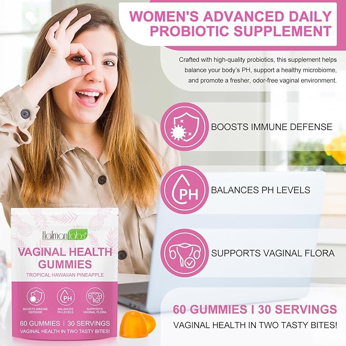 60 PCS Vital Vaginal Probiotics Source Feminine Gummies PH Balance for Women Feminine Balance Gummies Womens Vaginal Health Supplement